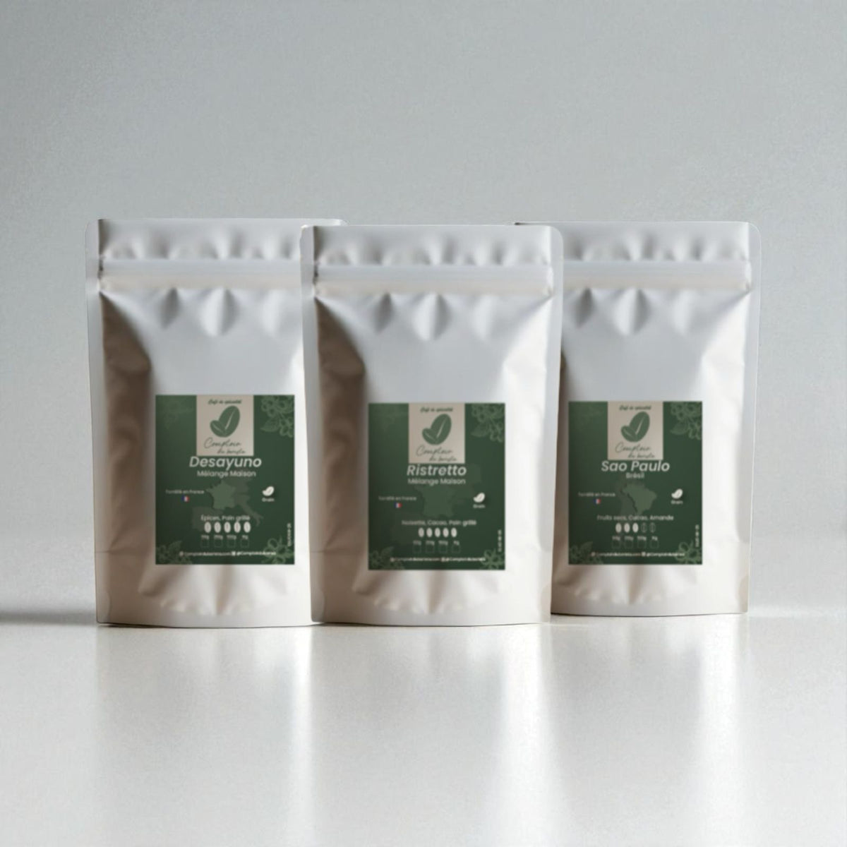 Pack découverte : trois sachets de café en grain Ristretto, Desayuno et São Paulo – Comptoir du Barista